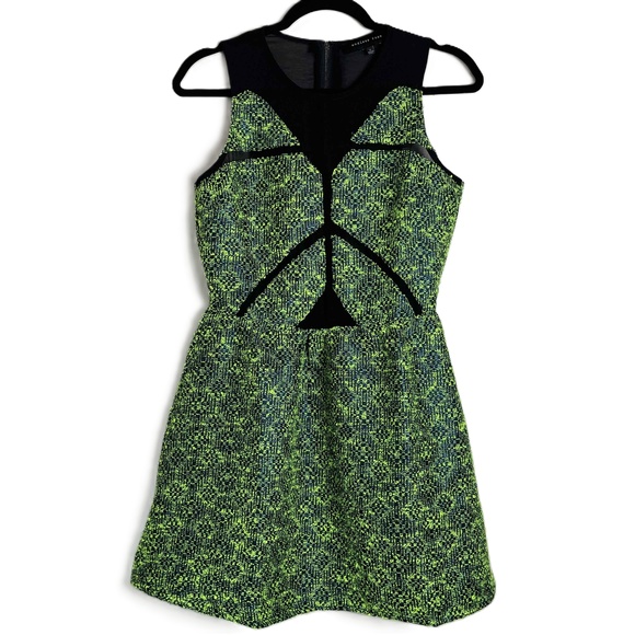 New Endless Rose Womens Chartreuse Tweed Sleeveless A-Line Skater Mini Dress Sm. - Picture 1 of 8